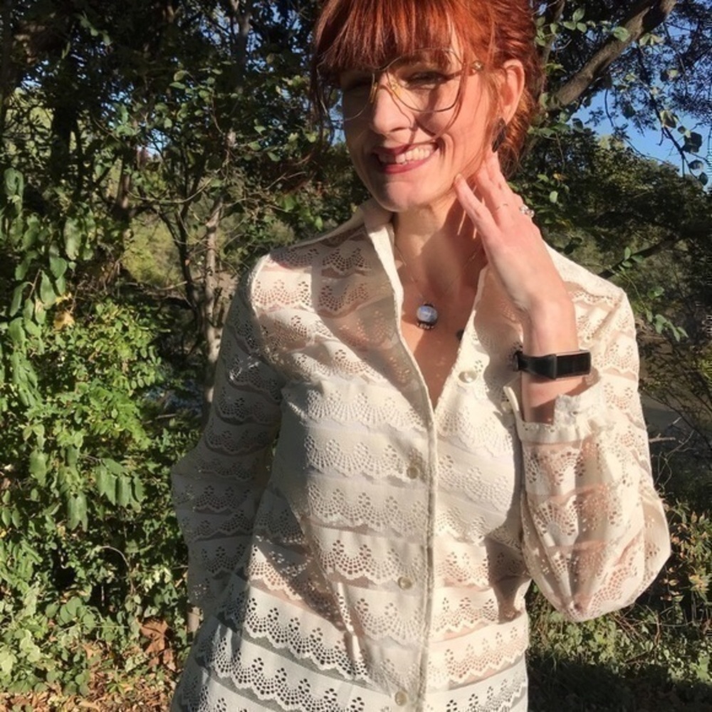Vintage Cream Lace Button-Down Shirt